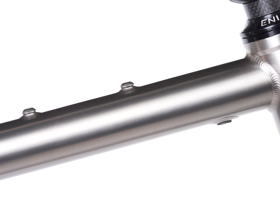 Enigma Escape titanium frame with mounting points and internal dynamo cable routing