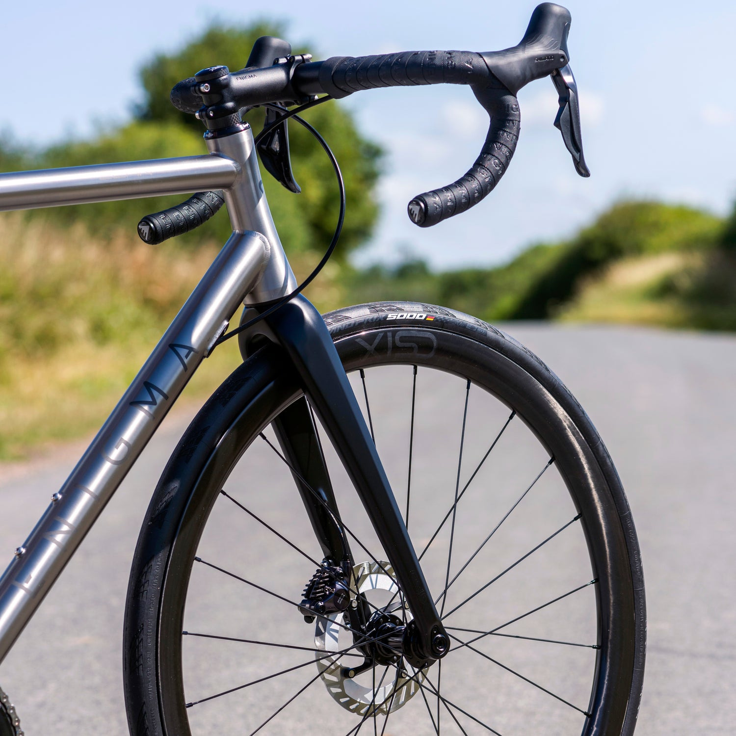 Close-up of the Front End of the Enigma Elan Titanium frame, built in Sussex, UK