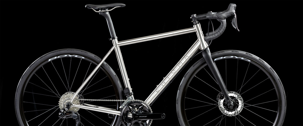Enigma Etape titanium endurance bike equipped with full mudguards, ideal for year-round road riding