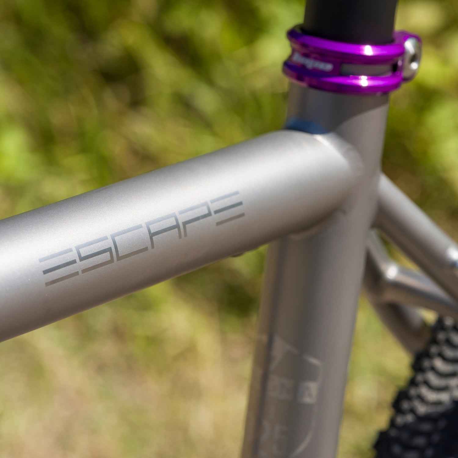 Close up of the Enigma Escape Titanium Adventure Bike